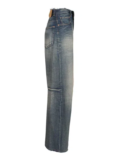 Mm6 Maison Margiela Blue Cotton Relaxed Fit Jeans In Blue
