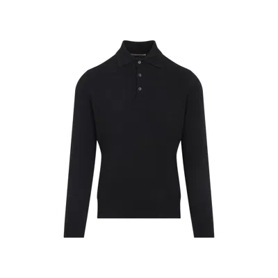 Brunello Cucinelli Cashmere Long Sleeve Polo In Black