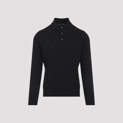 Brunello Cucinelli Cashmere Long Sleeve Polo In Black