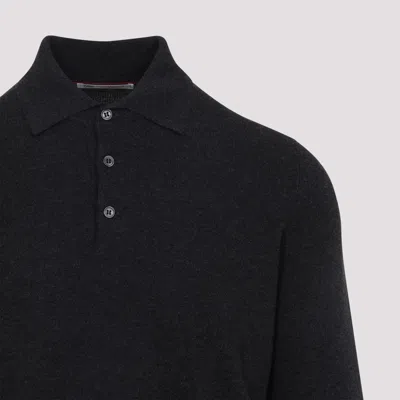 Brunello Cucinelli Cashmere Long Sleeve Polo In Black