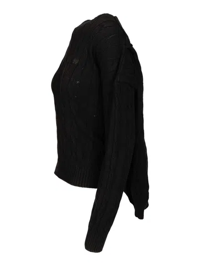 Balenciaga Cable Knit Logo Crew Neck Sweater In Black