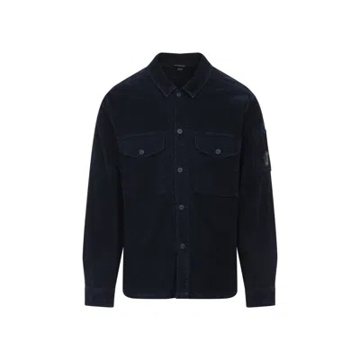 C.p. Company Textured Corduroy Overshirt With Pointed Collar In Blue