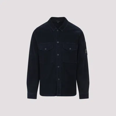C.p. Company Textured Corduroy Overshirt With Pointed Collar In Blue