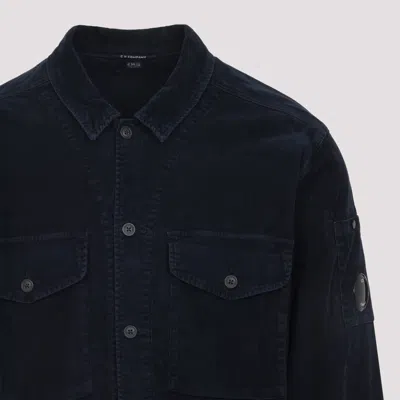 C.p. Company Textured Corduroy Overshirt With Pointed Collar In Blue
