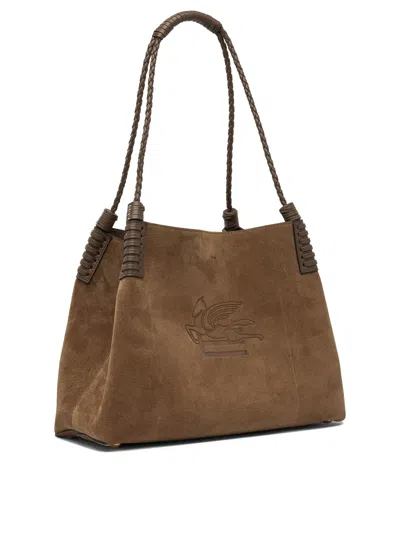 Etro Medium Libra Braided-handle Suede Tote Bag In Brown