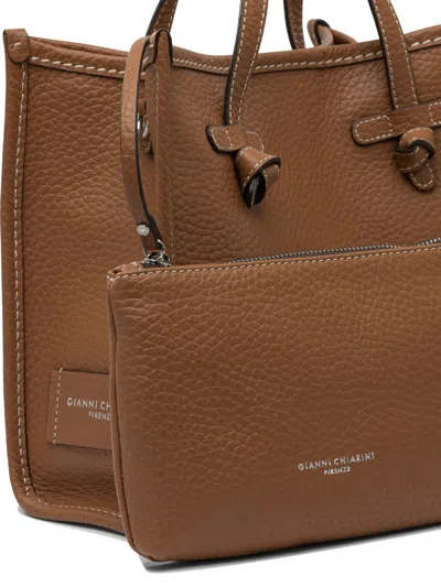 Gianni Chiarini Textured Pebbled Shoulder Bag With Handles And Strap In Brown