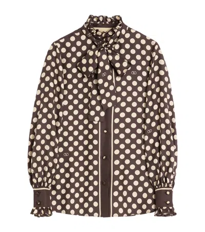Valentino Twill Shirt With Plus De Pois Print In Brown
