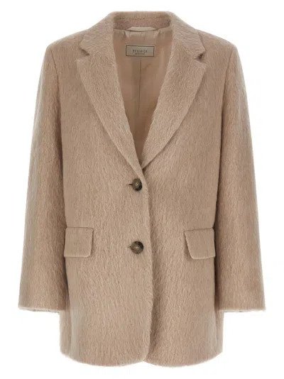 Peserico Alpaca And Wool Striped Single-breasted Blazer In Neutral