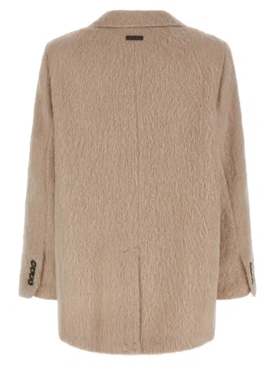 Peserico Alpaca And Wool Striped Single-breasted Blazer In Neutral
