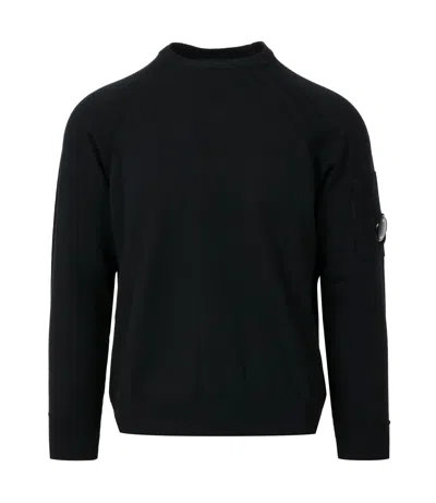 C.p. Company Knitted Wool Pullover With Signature Patch Logo In Black