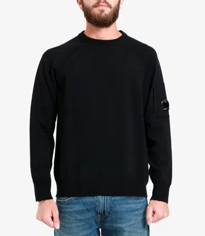 C.p. Company Knitted Wool Pullover With Signature Patch Logo In Black