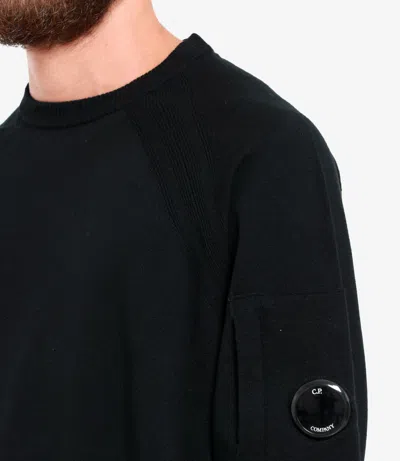 C.p. Company Knitted Wool Pullover With Signature Patch Logo In Black