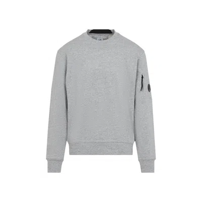 C.p. Company Gray Diagonal Raised Fleece Crewneck Lens Sweatshirt In Gray