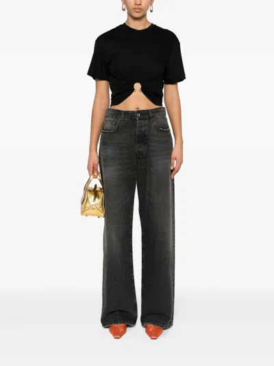 Rabanne Cropped Cut T-shirt In Black