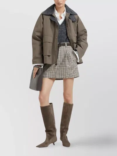 Brunello Cucinelli V-neck Cable Knit Sequin Sweater In Gray