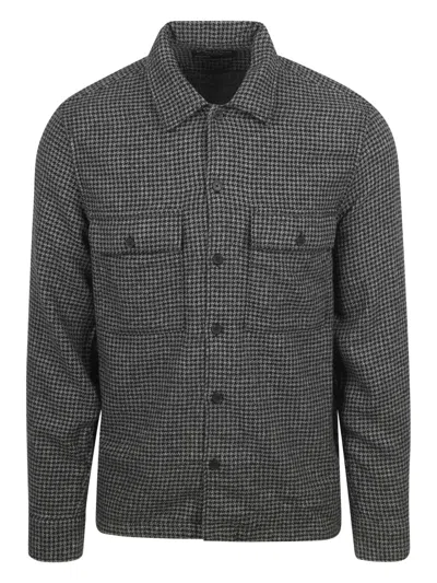 Marc O'polo Houndstooth-check Button-up Overshirt In Green
