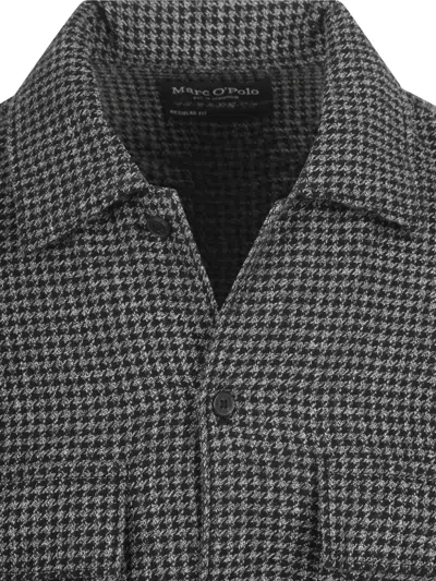Marc O'polo Houndstooth-check Button-up Overshirt In Green