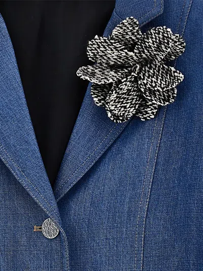 Monnalisa Denim Jacket With Flower Applique In Blue