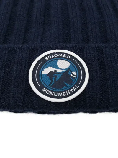 Brunello Cucinelli Ribbed-knit Logo-patch Beanie In Black