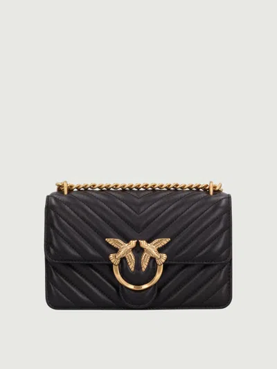 Pinko Love One Mini Matelassé Leather Shoulder Bag In Black