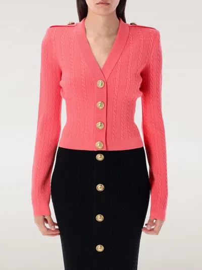 Balmain V Neck Buttoned Cardigan In Pink