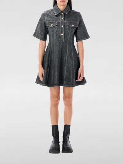 Ganni Mini Robe En Denim Foil In Gold