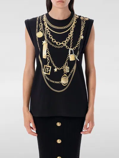 Balmain Tank Top With Collier Print In Black