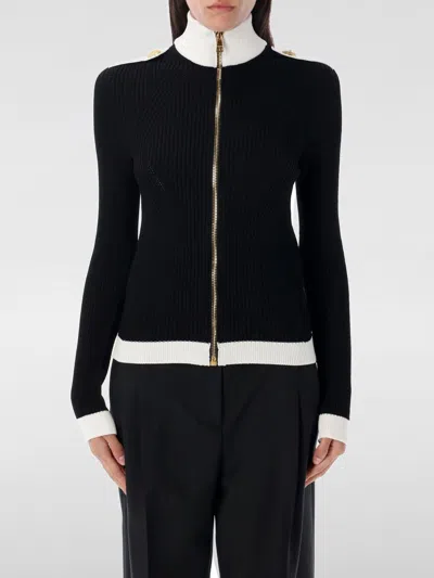 Balmain Zipped Turtleneck Knit Cardigan In Black