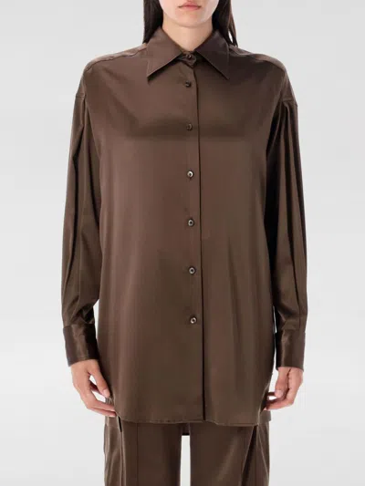 Tom Ford Fluid Charmeuse Silk Shirt In Brown