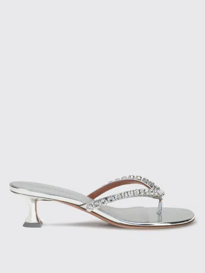 Amina Muaddi Sabot Infradito Gigi In Pelle Argento  Donna In Metallic