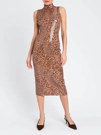 Twinset Twin-set Form-fitting Sleeveless Dress With Leopard Print And Sequin Detailing In Brown