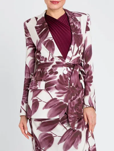Twinset Floral-print Belted Blazer In Burgundy