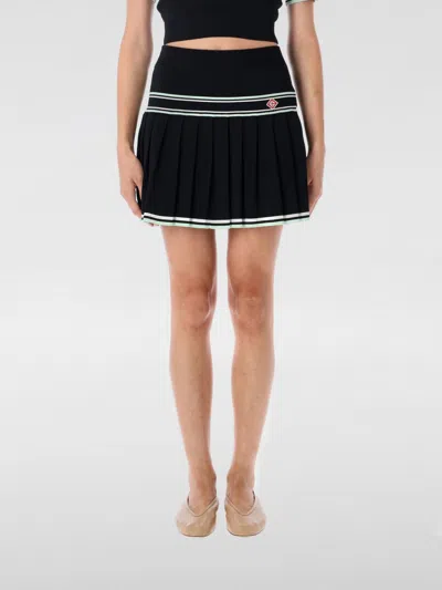 Casablanca Stripe Pleated Skirt In Black