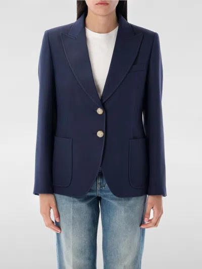Valentino Single Breast Wool Silk Blazer In Blue