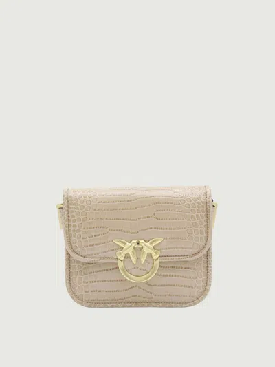 Pinko Beige Leather Crossbody Bag In Sand