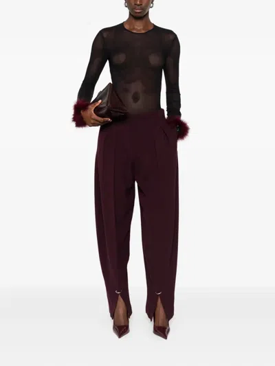 Mugler Mesh-panel Feather-cuff Top In Black