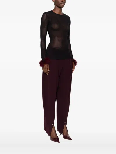 Mugler Mesh-panel Feather-cuff Top In Black