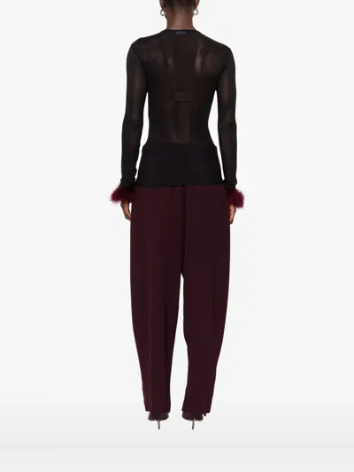 Mugler Mesh-panel Feather-cuff Top In Black