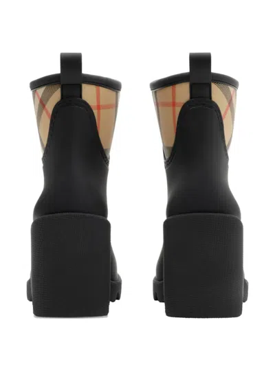 Burberry Marsh Stamp Checked Nylon-trimmed Rubber Ankle Boots In Black