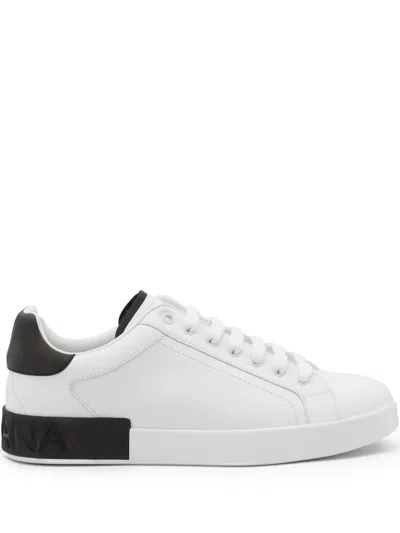 Dolce & Gabbana Portifano Panelled Leather Sneakers In White