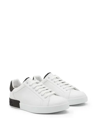 Dolce & Gabbana Portifano Panelled Leather Sneakers In White