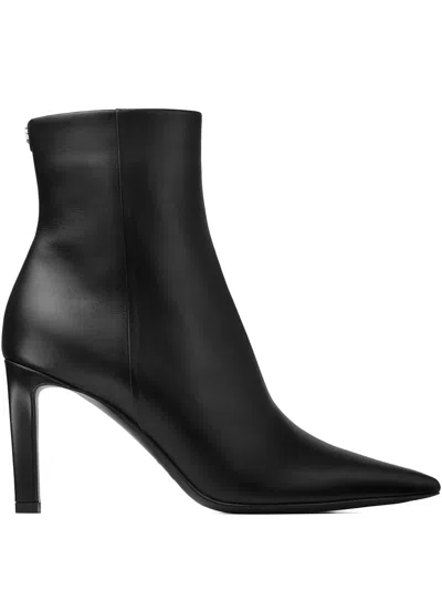 Jimmy Choo Pointed Toe High-heeled Ankle Boots In Black Calfskin Leather