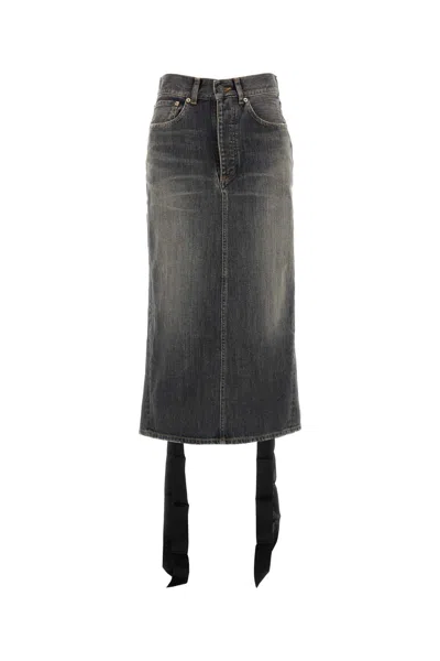 Balenciaga Skirt With Laces In Smoky Grey Denim Women In Gray