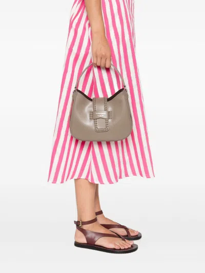 Emporio Armani Small Leather Shoulder Bag In Gray