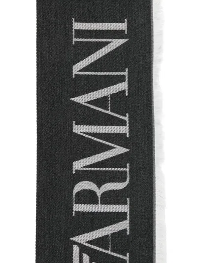 Emporio Armani Logo-embellished Striped Scarf In Gray