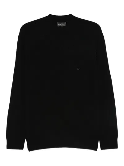 Emporio Armani Tonal Diamond Wool Sweater In Black