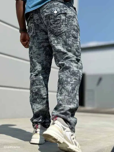 True Religion Jacquard Bobby Super Baggy Jeans In Midnight Rain In Gray