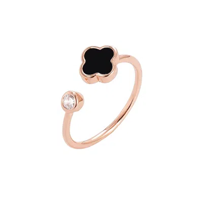Adornia 14k Rose Gold Plated Crystal Adjustable Clover Ring In Pink