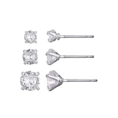 Adornia Silver Cubic Zirconia Three-solitaire Stud Earring Set In Silver