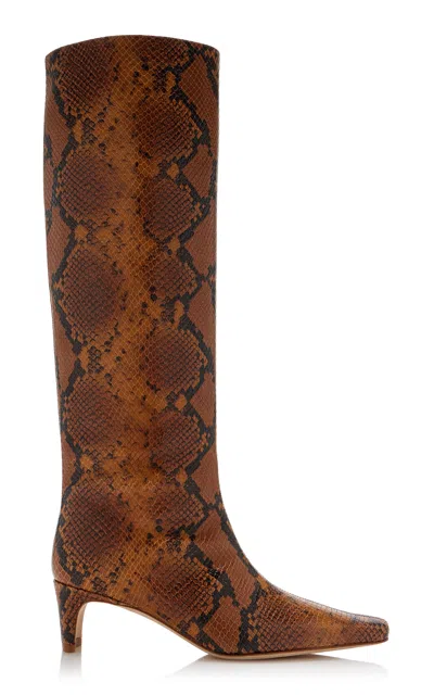 Staud Wally Snake-effect Leather Knee Boots In Animal Print